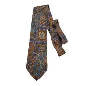Vintage Gucci Paisley Silk Tie Made In Italy Brown Blue 1980s Designer